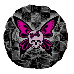 Skull Butterfly Large 18  Premium Flano Round Cushions