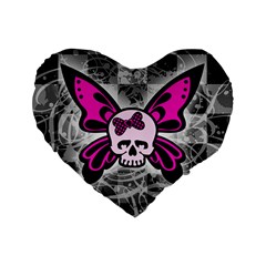 Skull Butterfly Standard 16  Premium Flano Heart Shape Cushions by ArtistRoseanneJones