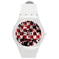 Emo Checker Graffiti Round Plastic Sport Watch (m)