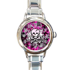 Pink Skull Splatter Round Italian Charm Watches