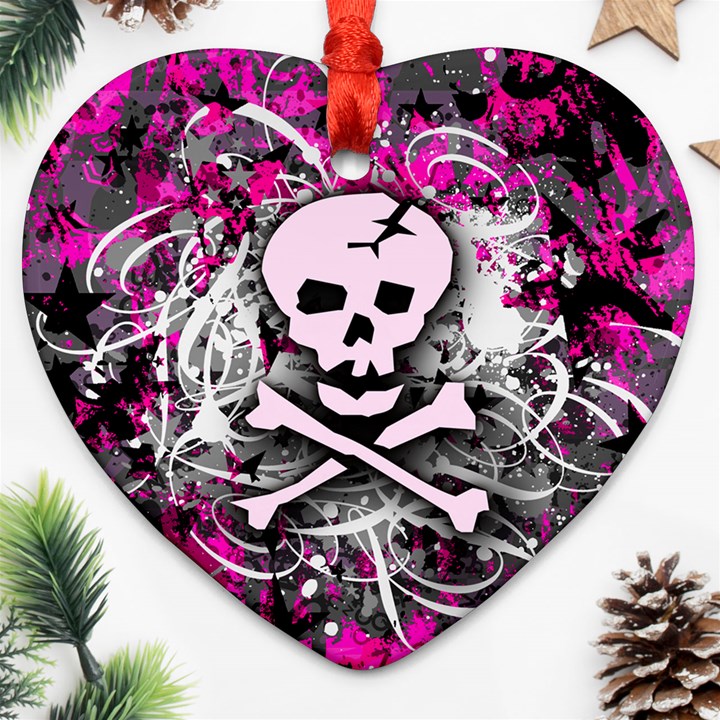 Pink Skull Splatter Ornament (Heart) 