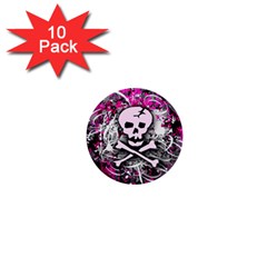 Pink Skull Splatter 1  Mini Buttons (10 Pack)  by ArtistRoseanneJones