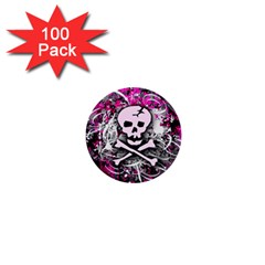 Pink Skull Splatter 1  Mini Buttons (100 Pack)  by ArtistRoseanneJones