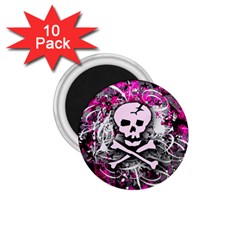 Pink Skull Splatter 1 75  Magnets (10 Pack) 