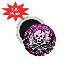 Pink Skull Splatter 1 75  Magnets (100 Pack)  by ArtistRoseanneJones