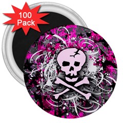 Pink Skull Splatter 3  Magnets (100 Pack) by ArtistRoseanneJones