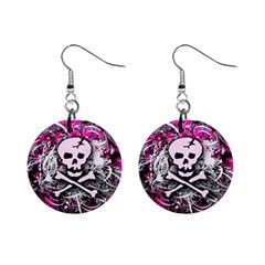 Pink Skull Splatter Mini Button Earrings