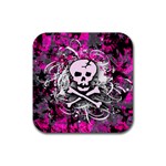 Pink Skull Splatter Rubber Coaster (Square)  Front