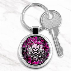 Pink Skull Splatter Key Chains (round) 