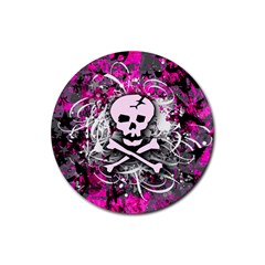 Pink Skull Splatter Rubber Coaster (round) 