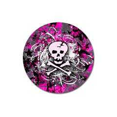 Pink Skull Splatter Magnet 3  (round)