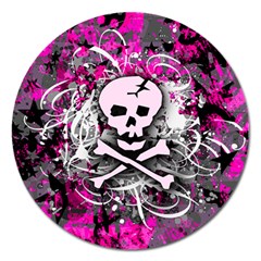 Pink Skull Splatter Magnet 5  (round)