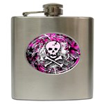 Pink Skull Splatter Hip Flask (6 oz) Front