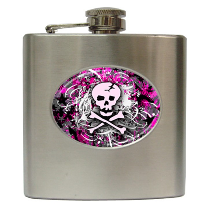 Pink Skull Splatter Hip Flask (6 oz)