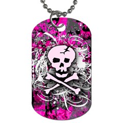 Pink Skull Splatter Dog Tag (two Sides)