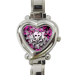 Pink Skull Splatter Heart Italian Charm Watch