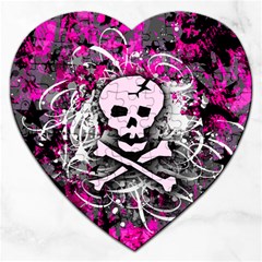 Pink Skull Splatter Jigsaw Puzzle (heart) by ArtistRoseanneJones