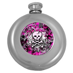 Pink Skull Splatter Round Hip Flask (5 Oz) by ArtistRoseanneJones