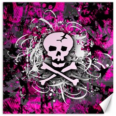 Pink Skull Splatter Canvas 12  X 12  