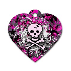 Pink Skull Splatter Dog Tag Heart (one Side)