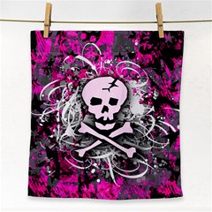 Pink Skull Splatter Face Towel by ArtistRoseanneJones