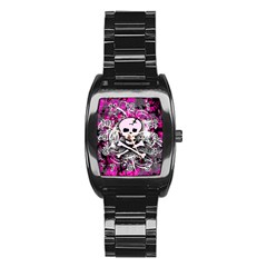 Pink Skull Splatter Stainless Steel Barrel Watch