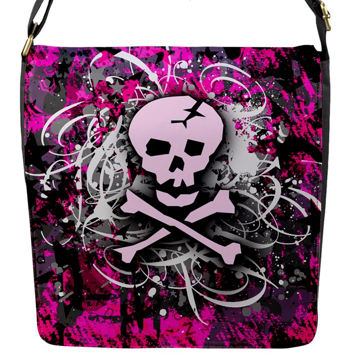 Pink Skull Splatter Flap Messenger Bag (S)