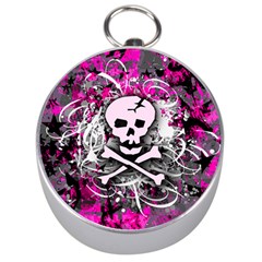 Pink Skull Splatter Silver Compasses