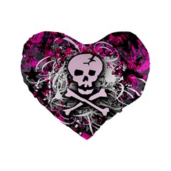 Pink Skull Splatter Standard 16  Premium Flano Heart Shape Cushions