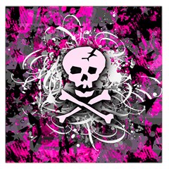 Pink Skull Splatter Large Satin Scarf (square) by ArtistRoseanneJones