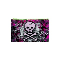 Pink Skull Splatter Cosmetic Bag (xs) by ArtistRoseanneJones