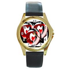 Heart Time 3 Round Gold Metal Watches