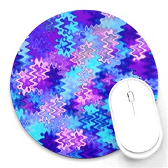 Blue And Purple Marble Waves Round Mousepads