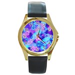 Blue and Purple Marble Waves Round Gold Metal Watches Front