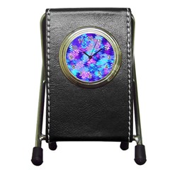 Blue And Purple Marble Waves Pen Holder Desk Clocks