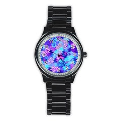 Blue And Purple Marble Waves Stainless Steel Round Watches