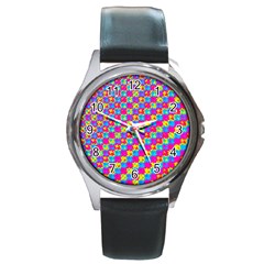 Crazy Yellow And Pink Pattern Round Metal Watches