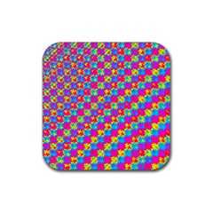 Crazy Yellow And Pink Pattern Rubber Coaster (square)  by KirstenStar