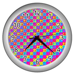 Crazy Yellow And Pink Pattern Wall Clocks (silver) 