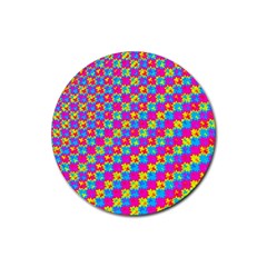 Crazy Yellow And Pink Pattern Rubber Coaster (round)  by KirstenStar