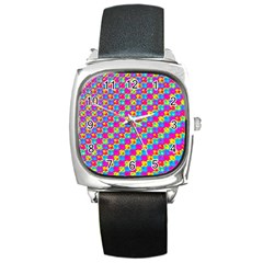 Crazy Yellow And Pink Pattern Square Metal Watches