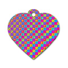 Crazy Yellow And Pink Pattern Dog Tag Heart (two Sides)