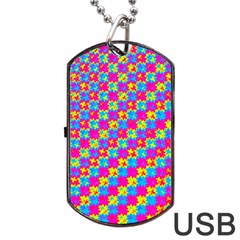 Crazy Yellow And Pink Pattern Dog Tag Usb Flash (two Sides)  by KirstenStar