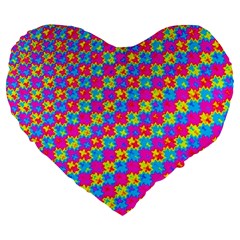 Crazy Yellow And Pink Pattern Large 19  Premium Heart Shape Cushions