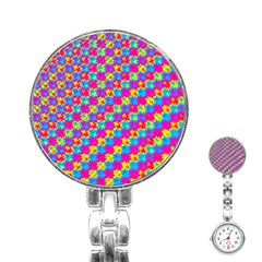 Crazy Yellow And Pink Pattern Stainless Steel Nurses Watches by KirstenStar