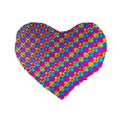 Crazy Yellow And Pink Pattern Standard 16  Premium Flano Heart Shape Cushions