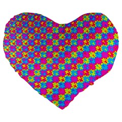 Crazy Yellow And Pink Pattern Large 19  Premium Flano Heart Shape Cushions