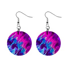 Stormy Pink Purple Teal Artwork Mini Button Earrings