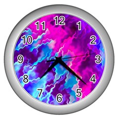 Stormy Pink Purple Teal Artwork Wall Clocks (silver) 