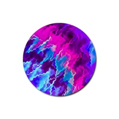 Stormy Pink Purple Teal Artwork Rubber Coaster (round) 